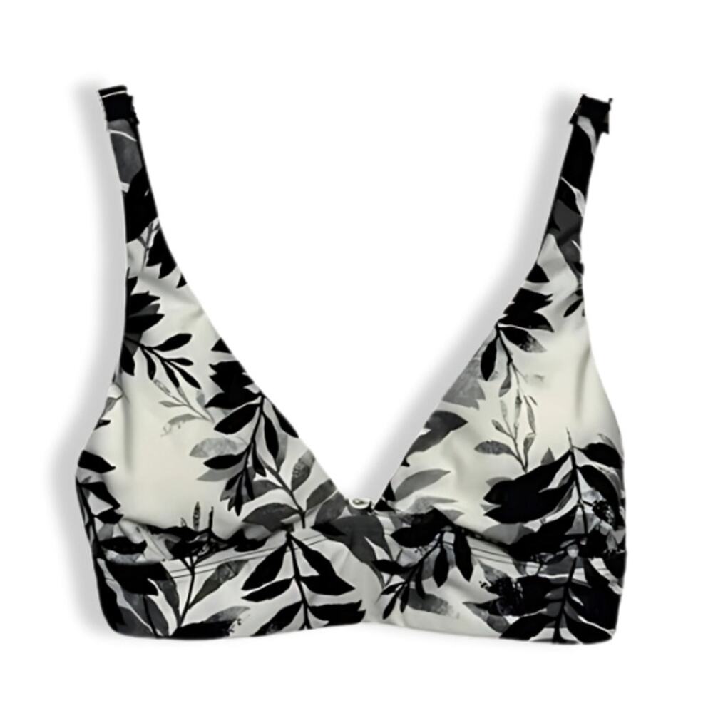 Splendid Bikini Swim Top Floral Leaves Print Back Closure Black White W XS NWOT